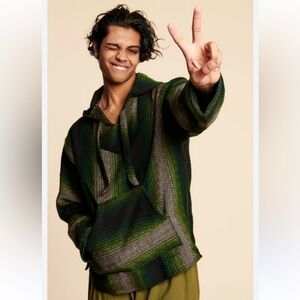 Earthbound Trading Co. Mexican Acrylic Multi Green Baja Pullover Hooded